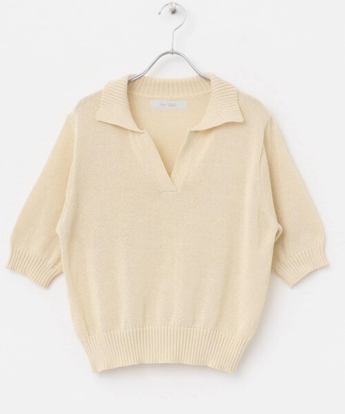 URBAN RESEARCH ROSSO（アーバンリサーチロッソ）の「F by ROSSO　オープンカラーサマーニット（ニット/セーター・レディース・L/BEIGE/BLUE/BORDER・FREE）」の12枚目の写真