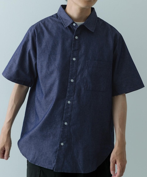 ITEMS URBANRESEARCH（アイテムズ アーバンリサーチ）の「TCインディゴレギュラーカラー半袖シャツ（シャツ/ブラウス・メンズ・NVY/BLU/L.BLUE・M/L）」の4枚目の写真