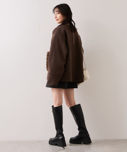 VIS（ビス）の「【WEB限定】ボアポケットノーカラーコート（その他アウター・レディース・チャコール/キナリ/ダークブラウン・F）」の9枚目の写真