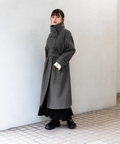 SENSE OF PLACE by URBAN RESEARCH（センスオブプレイスバイアーバンリサーチ）の「スタンドカラーロングコート（テーラードジャケット・レディース・BRN×MOC/GRAY/BLACK・S/M）」の19枚目の写真