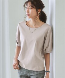 nissen | 綿１００％ダブルフロントカットソーパフスリーブ５分袖トップス(Tシャツ/カットソー)