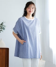 nissen | 大きいサイズ　柔らか５分袖ゆるシルエットチュニックブラウス(チュニック)