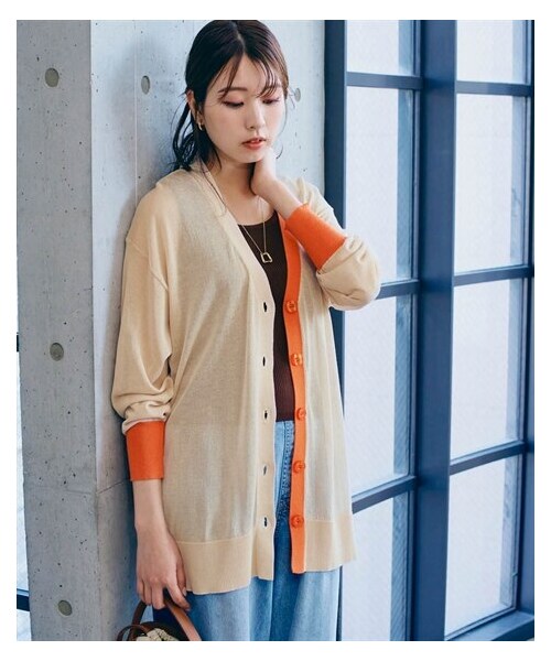 nissen（ニッセン）の「オーバーサイズバイカラーニットカーディガン（接触冷感・毛玉になりにくい）（カーディガン/ボレロ・レディース・グレー×ブルー/黒×ライトグレー/ベージュ×オレンジ・S/M/L/LL）」の12枚目の写真