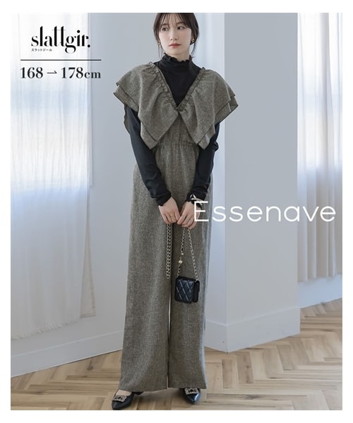nissen（ニッセン）の「高身長　サマーツイードフリルオールインワン（トールサイズ）Essenave（オールインワン・サロペット・レディース・ブラウン系/ネイビー系・MTT/LTT/LLTT/3LTT）」の3枚目の写真