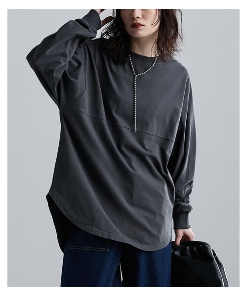 nissen（ニッセン）の「胸切り替えライン入ＢＩＧシルエット長袖Ｔシャツ ［Soiunique］（Tシャツ/カットソー・レディース・オフホワイト/ブラック/ダークグレー/ピンクベージュ/カーキ/メランジグレー(新色)/オートミール(新色)・M/L）」の14枚目の写真