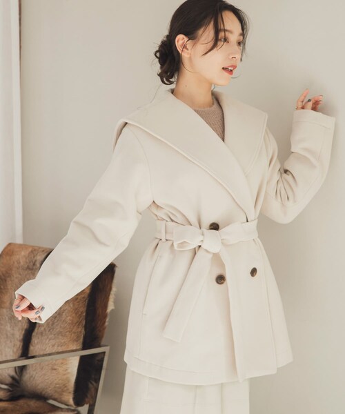 SENSE OF PLACE by URBAN RESEARCH（センスオブプレイスバイアーバンリサーチ）の「ビッグカラーミディコート（テーラードジャケット・レディース・GRY×O.WHT/GREIGE/BLACK・one）」の19枚目の写真