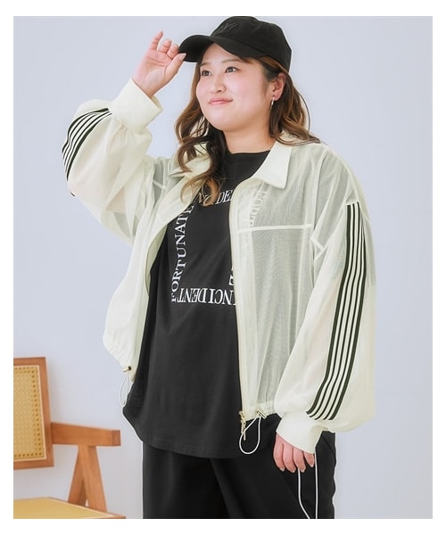 nissen（ニッセン）の「＜大きいサイズ＞ サイドラインメッシュブルゾン（ジャケット/アウター・レディース・オフホワイト/黒・L/LL/3L/4L/5L/6L/8L/10L）」の17枚目の写真