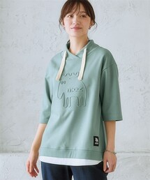 nissen | ｍｏｚ（モズ）7分袖重ね着風ライトトレーナー（エンボス加工ロゴ）＜大きいサイズ有＞(スウェット)