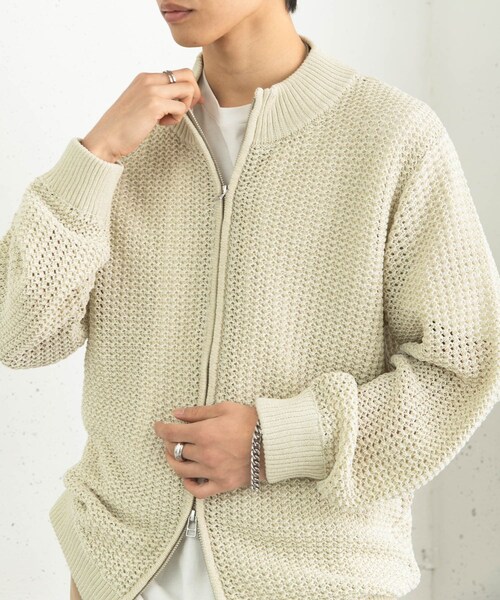 SENSE OF PLACE by URBAN RESEARCH（センスオブプレイスバイアーバンリサーチ）の「『ユニセックス』『洗濯可』シアーメッシュドライバーズカーディガン（カーディガン/ボレロ・メンズ・BLACK/IVORY/MINT・M/L）」の17枚目の写真