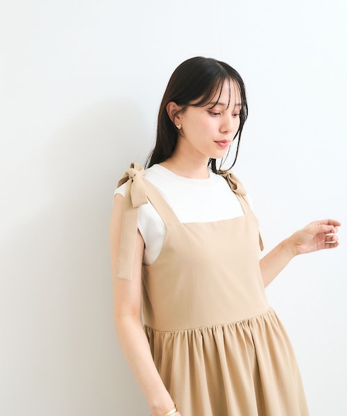 VIS（ビス）の「【WEB限定】ロングストラップリボンティアードワンピース（ワンピース・レディース・ブラック/ベージュ・F）」の7枚目の写真