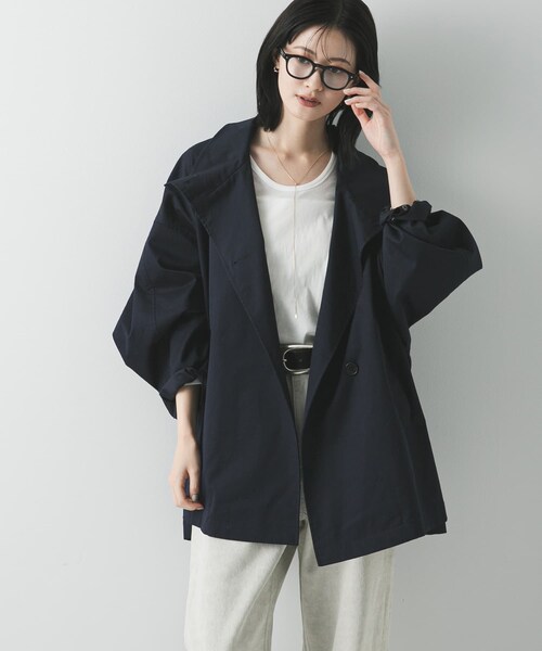 URBAN RESEARCH（アーバンリサーチ）の「スタンドカラーミドル丈トレンチコート（ステンカラーコート・レディース・BEIGE/NAVY・36/38）」の5枚目の写真