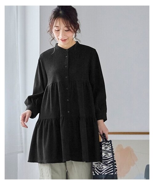 nissen（ニッセン）の「楊柳ティアードシャツチュニック（UVカット）＜大きいサイズ有＞（チュニック・レディース・チェリーピンク/アイスミント/黒・S/M/L/LL/3L）」の5枚目の写真