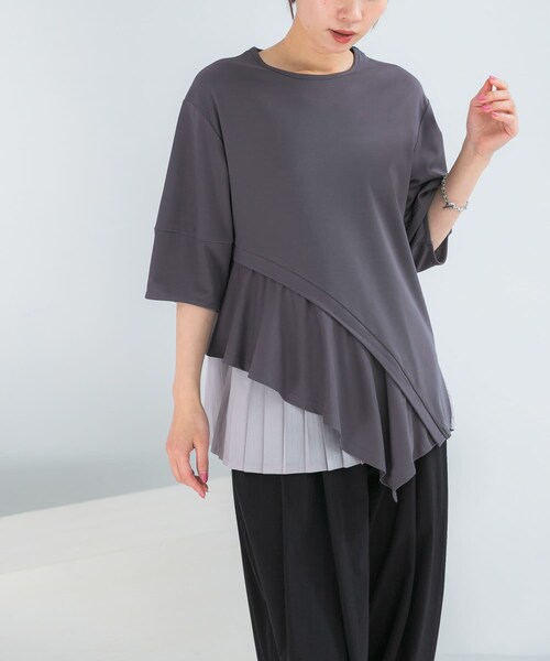 URBAN RESEARCH ROSSO（アーバンリサーチロッソ）の「ELENDEEK　SLIDE FLARE DOCKING CUT AND SEWN（Tシャツ/カットソー・レディース・O.WHT/GRY/BLK・Free）」の10枚目の写真