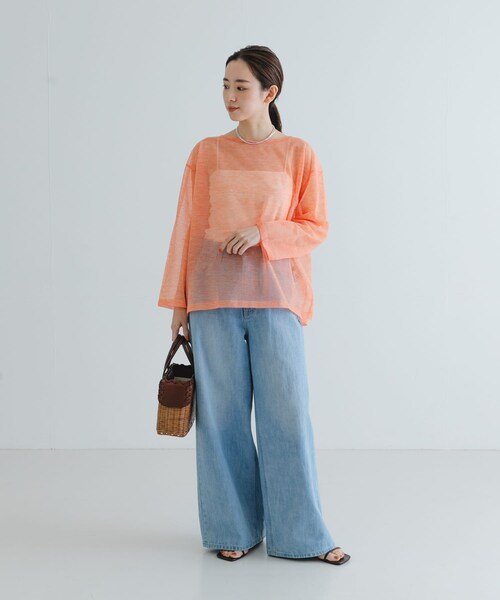 URBAN RESEARCH（アーバンリサーチ）の「ボートネックシアーニット（ニット/セーター・レディース・ORANGE/WHTxD.NAVY/NAVYxOFF・FREE）」の9枚目の写真