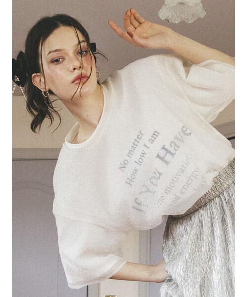 CALNAMUR（カルナムール）の「SHEER PLEATED LAYERED TEE/シアープレーテッドレイヤードTシャツ（Tシャツ/カットソー・レディース・ホワイト/ブラック・F）」の6枚目の写真