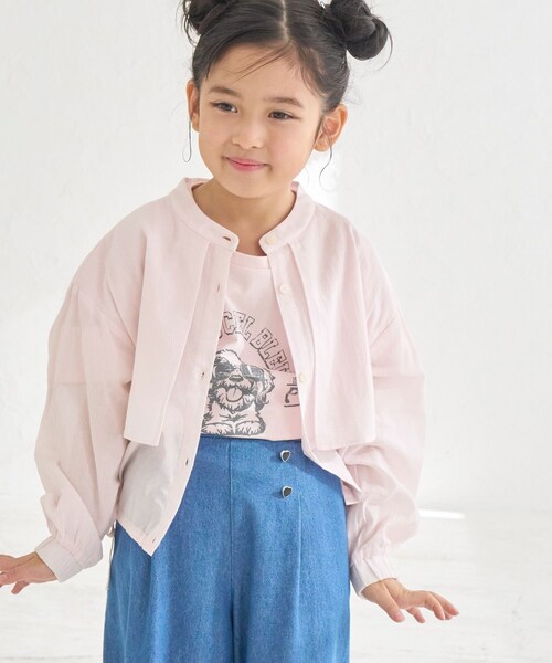 ROPE' PICNIC（ロペピクニック）の「【KIDS/キッズ】【接触冷感・通気性】お着軽シャツシリーズ/綿ボイルシャツ/リンクコーデ（Tシャツ/カットソー・キッズ・オフホワイト/ピンク・L/M/S）」の6枚目の写真