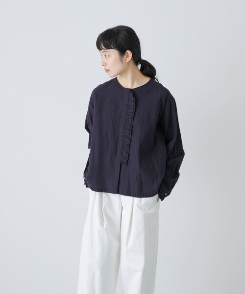 かぐれ（カグレ）の「コットンリネンフリルブラウス（シャツ/ブラウス・レディース・CHECK/NAVY/OFF・Free）」の20枚目の写真
