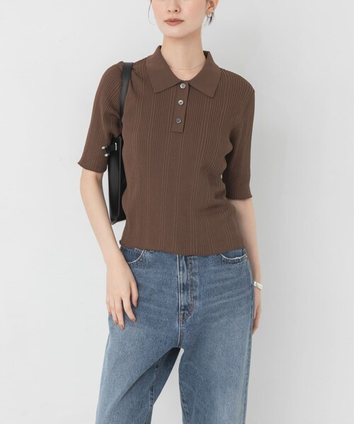 URBAN RESEARCH(アーバンリサーチ)の「ランダムリブポロ衿ニット(ポロシャツ・レディース・IVORY/BROWN/BRN BORDER/BRD BORDER・Free)」の3枚目の写真