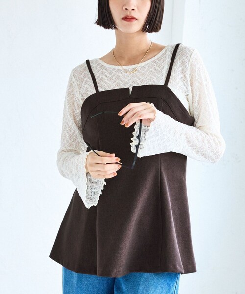 VIS(ビス)の「【美easy】ウーリッシュチュニック丈ビスチェ【セットアップ対応/洗える】(キャミソール・レディース・ブラック/グレー/ダークブラウン/ベージュ系・F)」の22枚目の写真