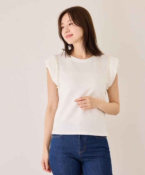 Jayro(ジャイロ)の「フレンチスリーブパールポンチカットソー(Tシャツ/カットソー・レディース・ブラック/ホワイト系・F)」の11枚目の写真