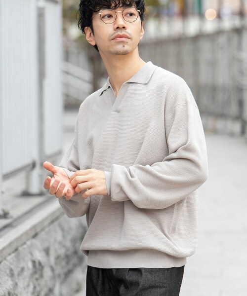 URBAN RESEARCH ROSSO（アーバンリサーチロッソ）の「『WEB限定』変形カノコスキッパーニットポロ（ニット/セーター・メンズ・BLACK/NAVY/LIGHT GRAY・M/L）」の18枚目の写真
