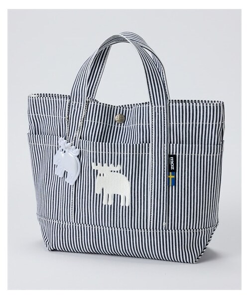 nissen（ニッセン）の「moz（モズ）　多収納ミニキャンバストートバッグ（リフレクター付）（トートバッグ・メンズ・ブラック×ホワイト/ネイビーストライプ(ヒッコリー)/グレー/スモーキーグリーン・Y）」の4枚目の写真