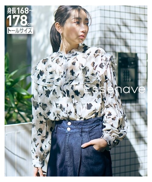 nissen（ニッセン）の「高身長　シアーカットジャガード単色花柄ブラウス（トールサイズ）Essenave（シャツ/ブラウス・レディース・オフホワイト/黒・MTT/LTT/LLTT/3LTT/4LTT/5LTT）」の6枚目の写真
