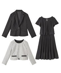 nissen | 小さいサイズ　【入学式・卒業式・フォーマル】フォーマル３点セット（ノーカラージャケット+テーラードジャケット+半袖プリーツワンピース）　低身長さん・小柄女性(スーツセット)