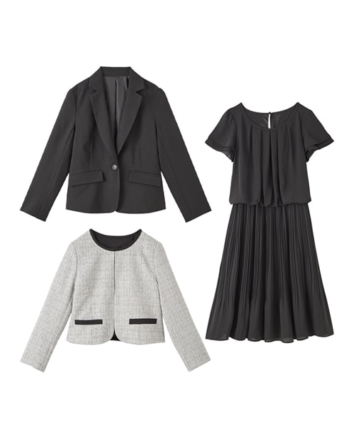 nissen（ニッセン）の「小さいサイズ　【入学式・卒業式・フォーマル】フォーマル３点セット（ノーカラージャケット+テーラードジャケット+半袖プリーツワンピース）　低身長さん・小柄女性（スーツセット・レディース・ネイビー/ブラック・PSS/PS/PM/PL）」の3枚目の写真