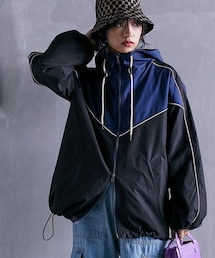 nissen | 大きいサイズ 配色パーカーブルゾン GEVS.(ジャケット/アウター)