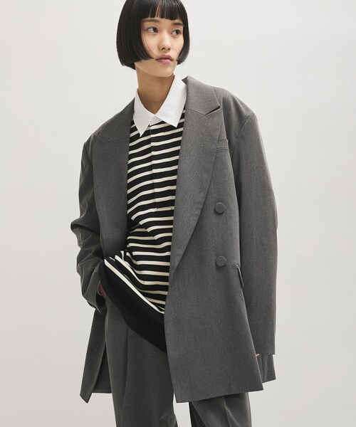 ADAM ET ROPE'（アダムエロペ）の「【サステナブル】・【オケージョン】ダブルブレストジャケット（テーラードジャケット・レディース・ブラック/グレー/オフホワイト・36/38）」の20枚目の写真