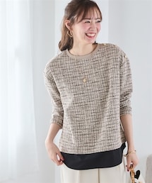 nissen | <大きいサイズ>カットソーツイード裾重ね着風トップス(Tシャツ/カットソー)