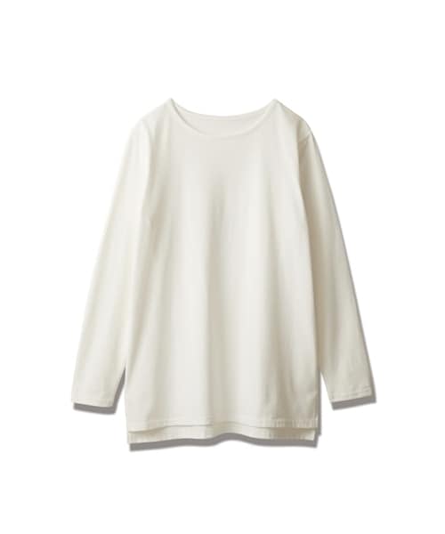 nissen（ニッセン）の「重ね着用ロングＴシャツ（ラウンドへム・スクエアへム）（Tシャツ/カットソー・レディース・ラウンドへム(オフホワイト)/スクエアへム(オフホワイト)/襟ぐり広めラウンドへム(オフホワイト)/襟ぐり広めスクエアへム(オフホワイト)・M/L/LL/S）」の12枚目の写真