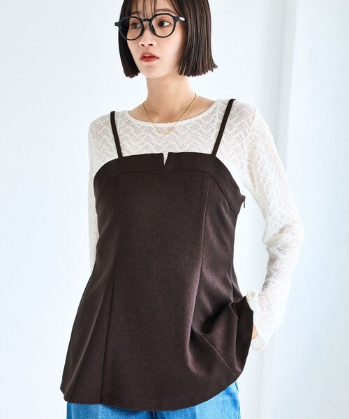 VIS(ビス)の「【美easy】ウーリッシュチュニック丈ビスチェ【セットアップ対応/洗える】(キャミソール・レディース・ブラック/グレー/ダークブラウン/ベージュ系・F)」の20枚目の写真