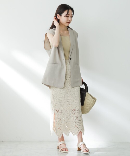 SENSE OF PLACE by URBAN RESEARCH（センスオブプレイスバイアーバンリサーチ）の「クロシェナロースカート（スカート・レディース・IVORY/BRICK/CHARCOAL・S/M）」の10枚目の写真