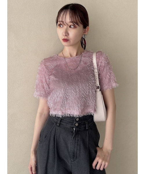 dazzlin（ダズリン）の「コンパクトシャギーリボンカットプルオーバー（Tシャツ/カットソー・レディース・オフホワイト/グレー/チャコールグレー/ブラック/ピンク・F）」の9枚目の写真