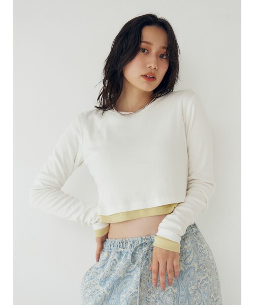 Ungrid（アングリッド）の「フィットショートロングスリーブTee（Tシャツ/カットソー・レディース・オフホワイト/ブラック/ピンク/グリーン・F）」の2枚目の写真