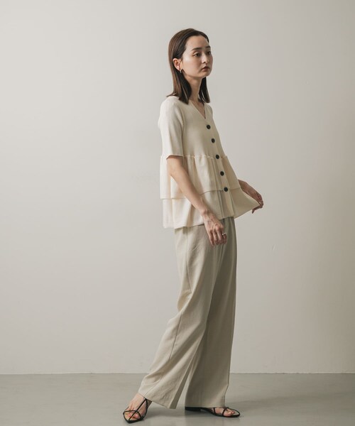 SENSE OF PLACE by URBAN RESEARCH（センスオブプレイスバイアーバンリサーチ）の「『WEB限定』ペプラムカーディガン(半袖)（カーディガン/ボレロ・レディース・IVORY/CHARCOAL/ORANGE・one）」の14枚目の写真