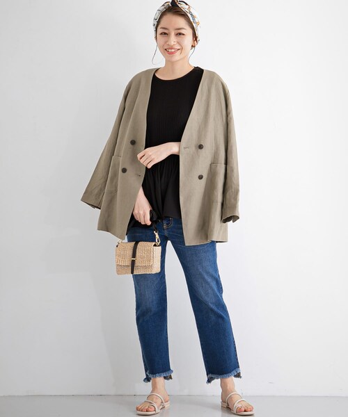 URBAN RESEARCH Sonny Label（アーバンリサーチサニーレーベル）の「リネンノーカラージャケット（ノーカラージャケット・レディース・エクリュ/ネイビー/グレージュ・FREE/Free）」の12枚目の写真