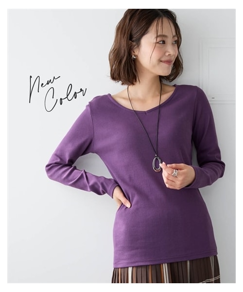 nissen（ニッセン）の「綿１００％フライス素材Ｖネック長袖Ｔシャツ（UVカット）＜大きいサイズ有＞（Tシャツ/カットソー・レディース・黒/オフホワイト/グレージュ/杢チャコールグレー/ネイビー/ライムグリーン/トープ/ディープグリーン/クラウドピンク/パープル・L/LL/3L/4L/5L/6L/8L/10L/S/M）」の8枚目の写真