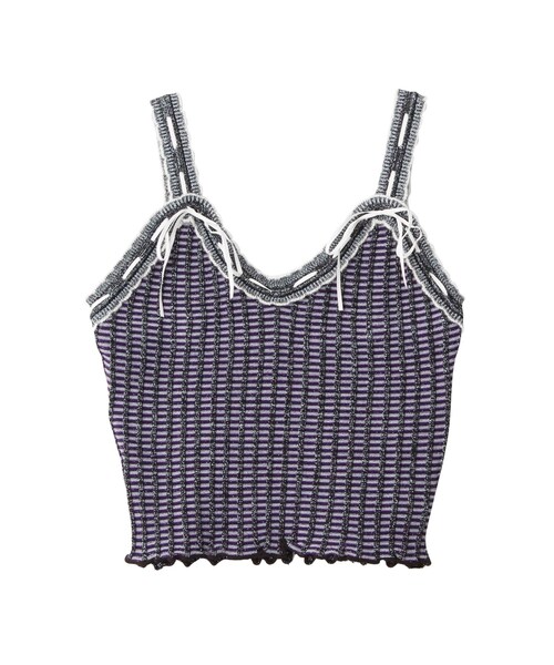 PAMEO POSE(パメオポーズ)の「KITTEN GLITTER STRIPE KNIT BUSTIER(キャミソール・レディース・ブラック/レッド/ピンク/ライトグリーン/スカイブルー・F)」の1枚目の写真