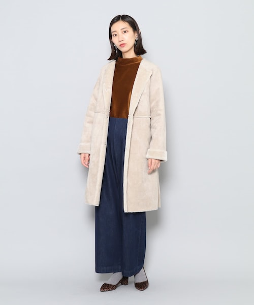 SENSE OF PLACE by URBAN RESEARCH(センスオブプレイスバイアーバンリサーチ)の「ノーカラームートンコート∴(ムートンコート・レディース・NAVY/GREIGE/KHAKI・FREE)」の5枚目の写真