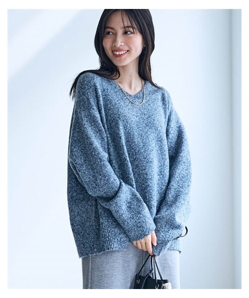 nissen（ニッセン）の「Vネックニットプルオーバー【OtonaSMILE】（ニット/セーター・レディース・ミックスグレー/パープル/杢アイボリー・M~LL/3L~4L/5L~6L）」の8枚目の写真