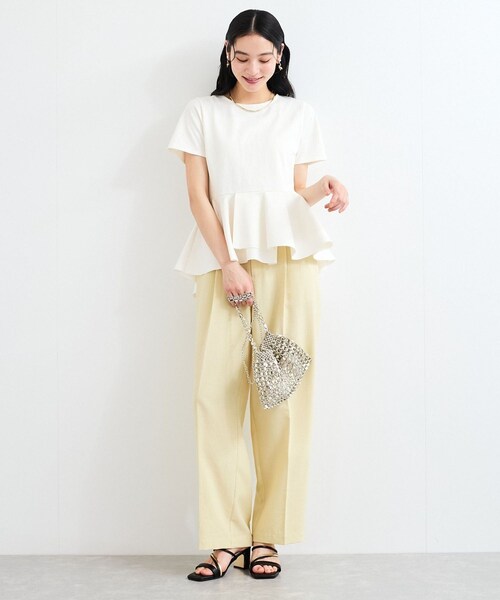 VIS（ビス）の「イレギュラーヘム異素材ドッキングペプラムプルオーバー（Tシャツ/カットソー・レディース・ブラック/オフホワイト/カーキ系・F）」の19枚目の写真