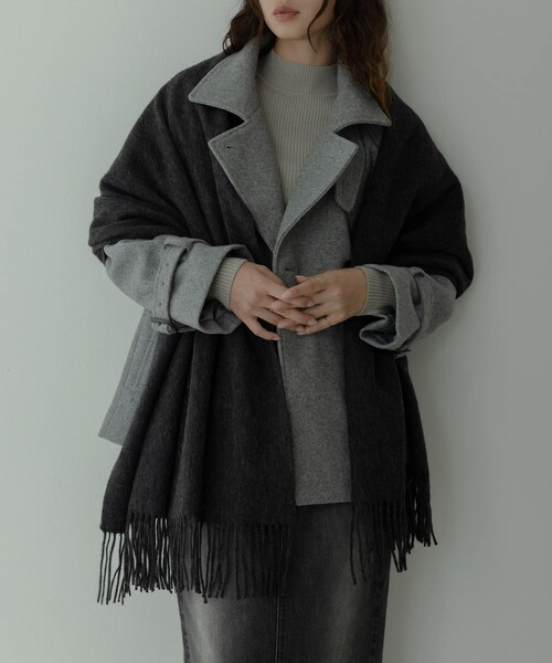 URBAN RESEARCH Sonny Label（アーバンリサーチサニーレーベル）の「大判ウールストール（マフラー・レディース・チャコール/Lグレー/ベージュ/ボルドー・One）」の2枚目の写真