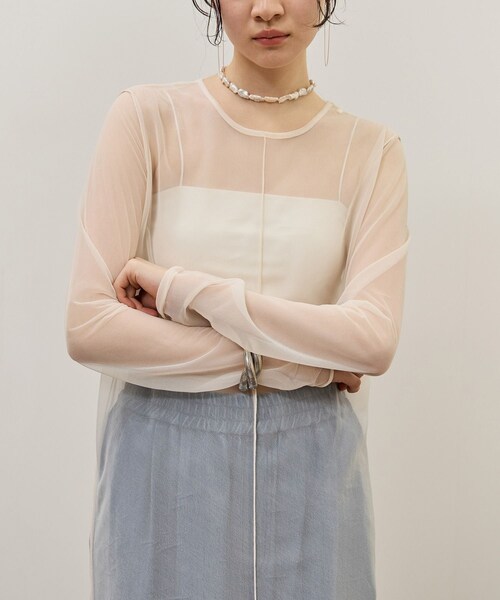 ADAM ET ROPE'(アダムエロペ)の「シアーロングスリーブワンピース(ワンピース・レディース・ブラック/ホワイト系・F)」の12枚目の写真