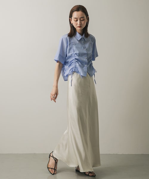 SENSE OF PLACE by URBAN RESEARCH（センスオブプレイスバイアーバンリサーチ）の「『一部WEB限定カラー』ナローサテンスカート（スカート・レディース・BLACK/IVORY/CHARCOAL/YELLOW/SILVER・S/M/TALL）」の10枚目の写真