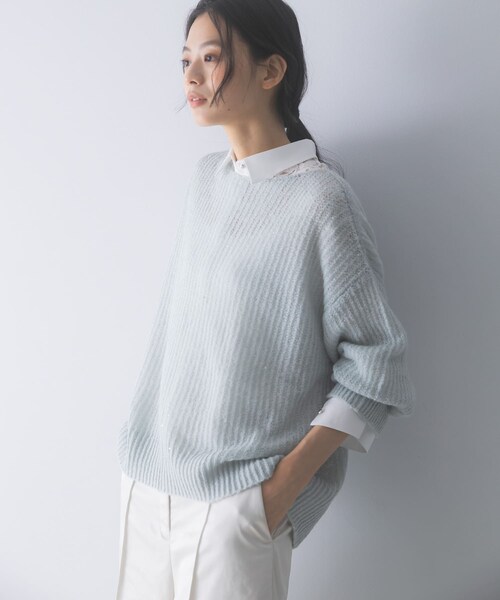URBAN RESEARCH ROSSO（アーバンリサーチロッソ）の「モヘア混スパンコールシアーニット（ニット/セーター・レディース・OFF WHITE/MINT・Free）」の20枚目の写真