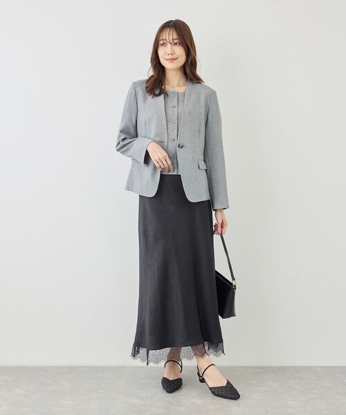 ROPE' PICNIC(ロペピクニック)の「リネンライクシリーズ ドライタッチノーラペルジャケット/UVカット・接触冷感・防シワ(ノーカラージャケット・レディース・グレー系/ブラウン/ネイビー・L/M/S)」の20枚目の写真