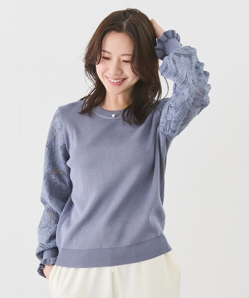 Jayro(ジャイロ)の「袖レースニットプルオーバー(ニット/セーター・レディース・ブラック/ホワイト/ネイビー/ブルー系・F)」の15枚目の写真